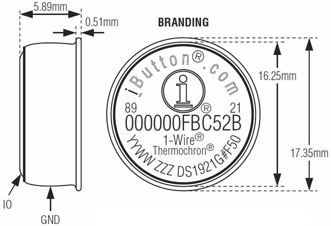 Technische Zeichnung von wasserfestem iButton